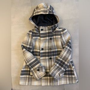 Zara Plaid Wool Coat with Hood - Large